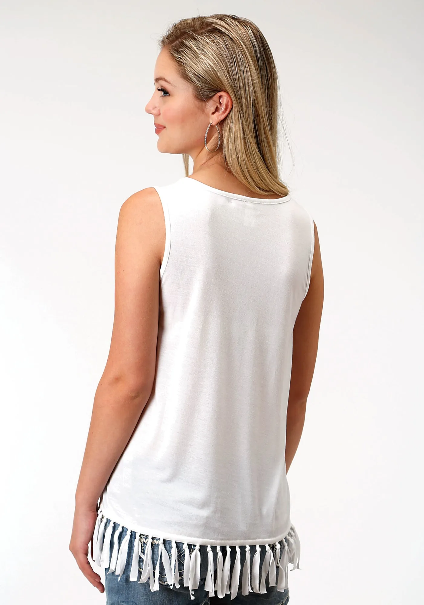Stretch Fit Technology Roper Womens White Cotton Blend Feather Flag Tank Top