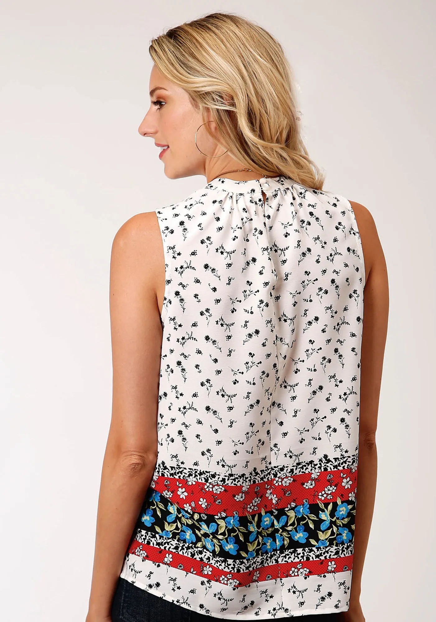 Roper Womens White/Cream Polyester Floral Border S/L Tunic Sporty Style Urban Style