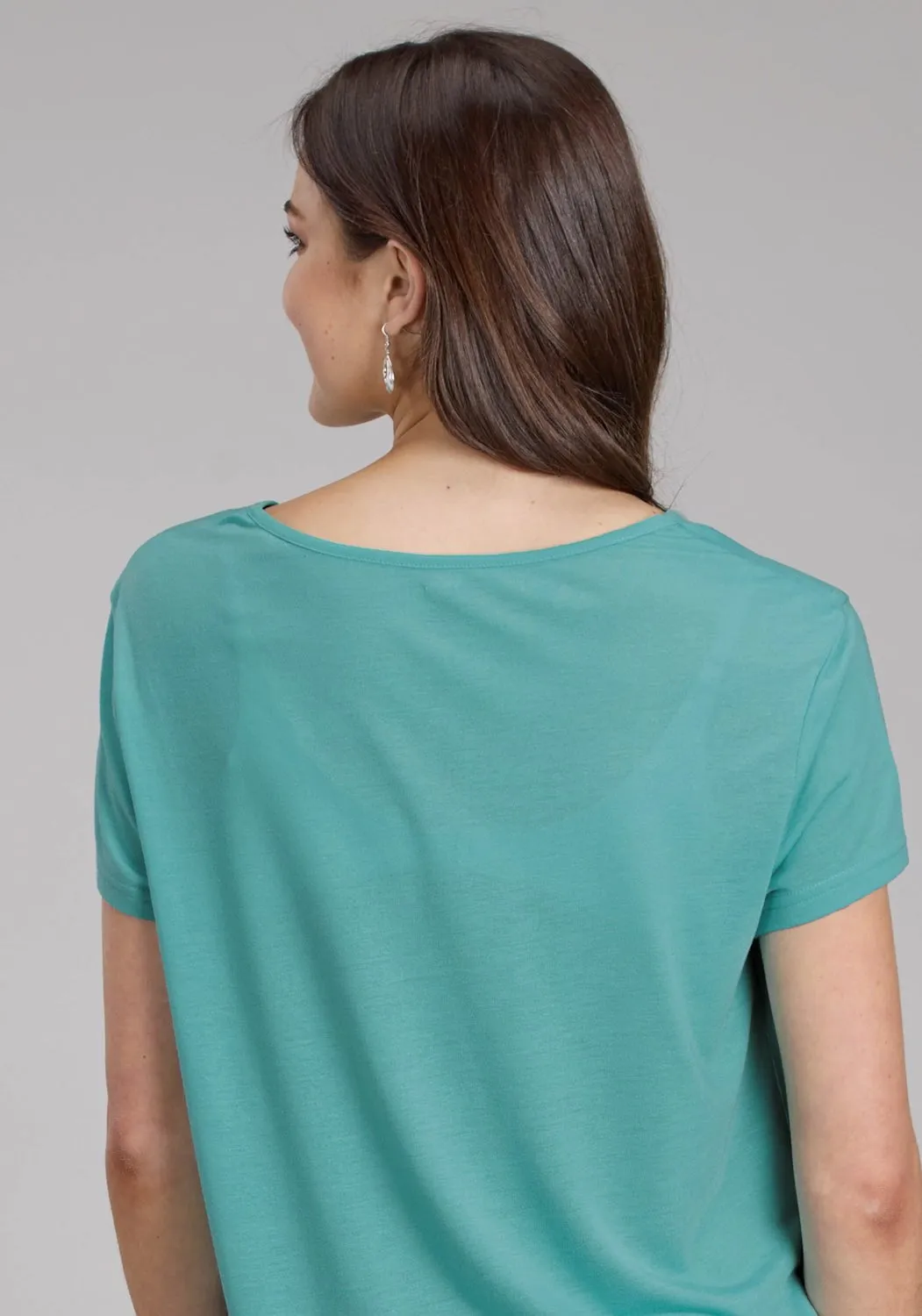 Breathable Fit Roper Womens Wild Horses Turquoise Poly/Rayon Yoked S/S T-Shirt