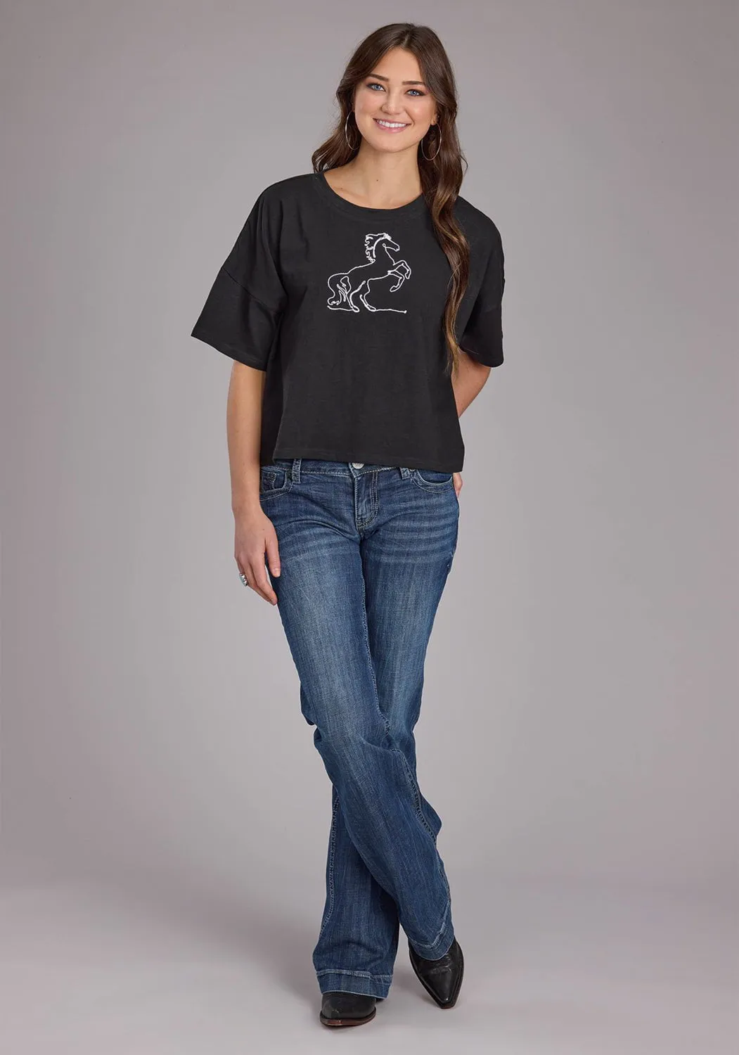 Spring Collection Roper Womens Wild Mustang Black 100% Cotton S/S T-Shirt