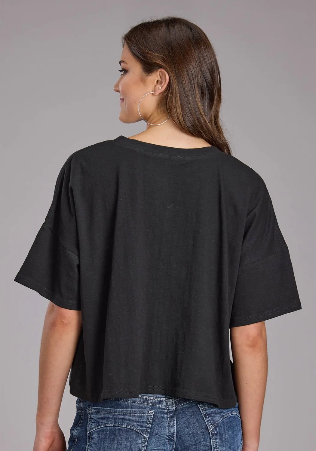 Reinforced Shoulders Roper Womens Wild Mustang Black 100% Cotton S/S T-Shirt