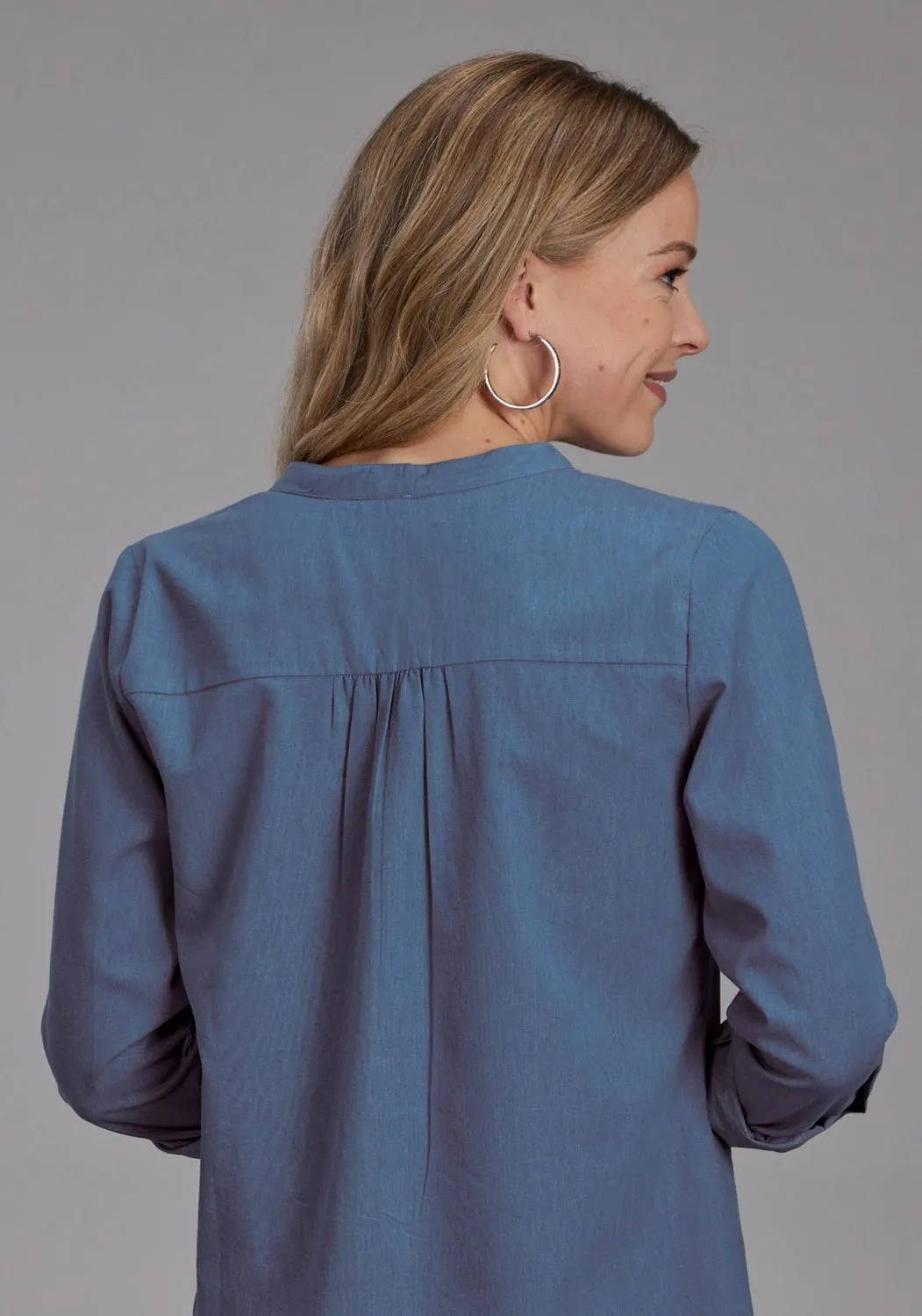 Roper Womens Wine Colored Stitch Blue 100% Cotton L/S Blouse Inner Layer