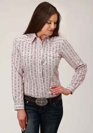 Roper Womens Wine/Cream Cotton Blend Wallpaper Print L/S Shirt Ready Layer Durable Triple Stitched Seams Roper Womens Wine/Cream Cotton Blend Wallpaper Print L/S Shirt