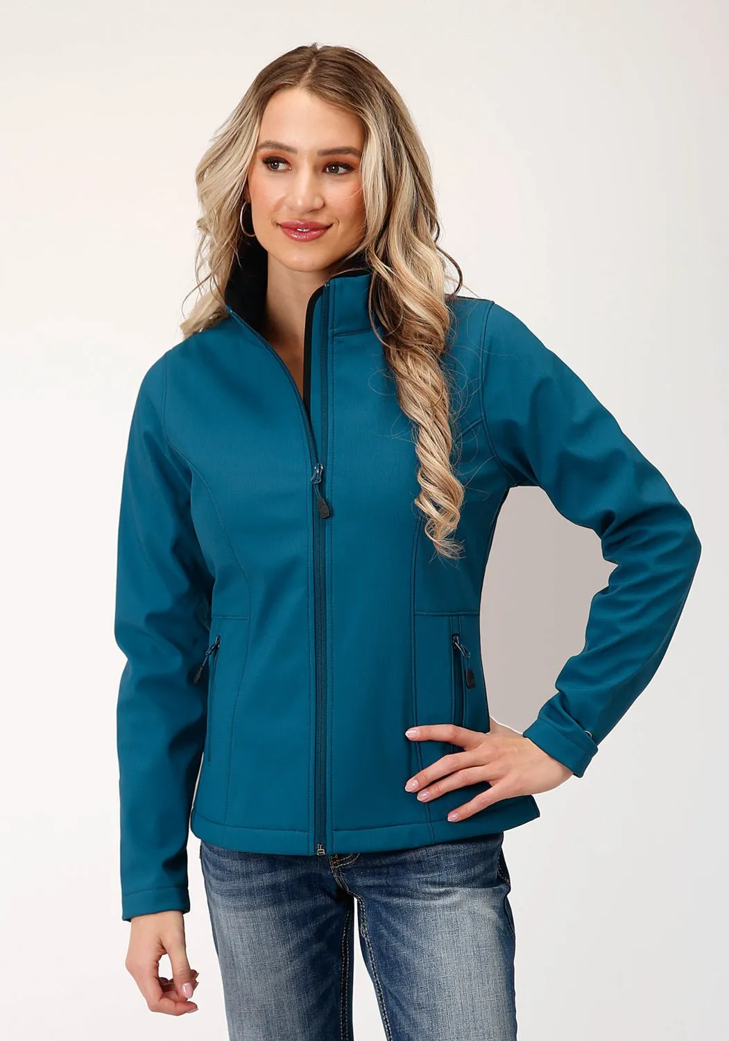 Roper Womens Zip Deep Teal Polyester Softshell Jacket Neutral Fabric Rugged Construction
