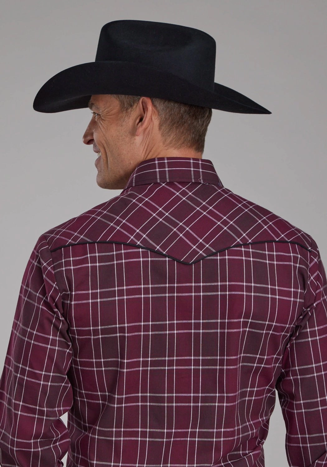Roper Mens 2104 Plaid Wine/Black Cotton Blend L/S Shirt Winter Collection Sports Ready