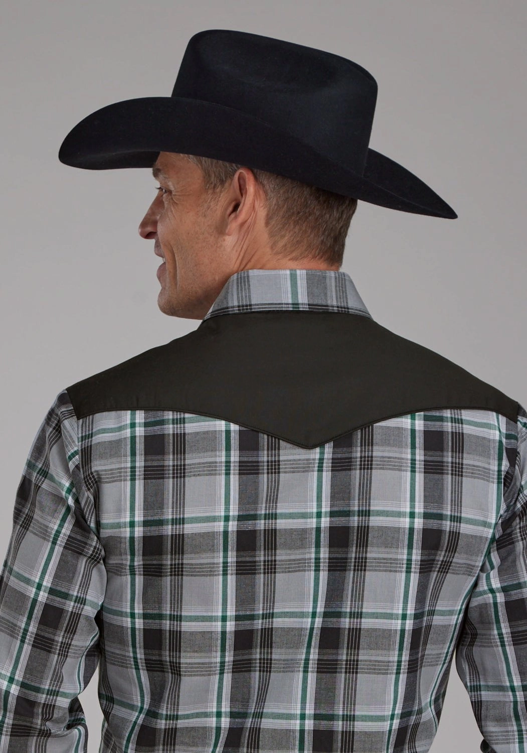 Roper Mens 2105 Plaid Retro Grey/Black Cotton Blend L/S Shirt Seamless Sides