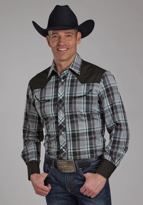 Roper Mens 2105 Plaid Retro Grey/Black Cotton Blend L/S Shirt Trendy Fashion Roper Mens 2105 Plaid Retro Grey/Black Cotton Blend L/S Shirt Unisex Option Minimalist fashion