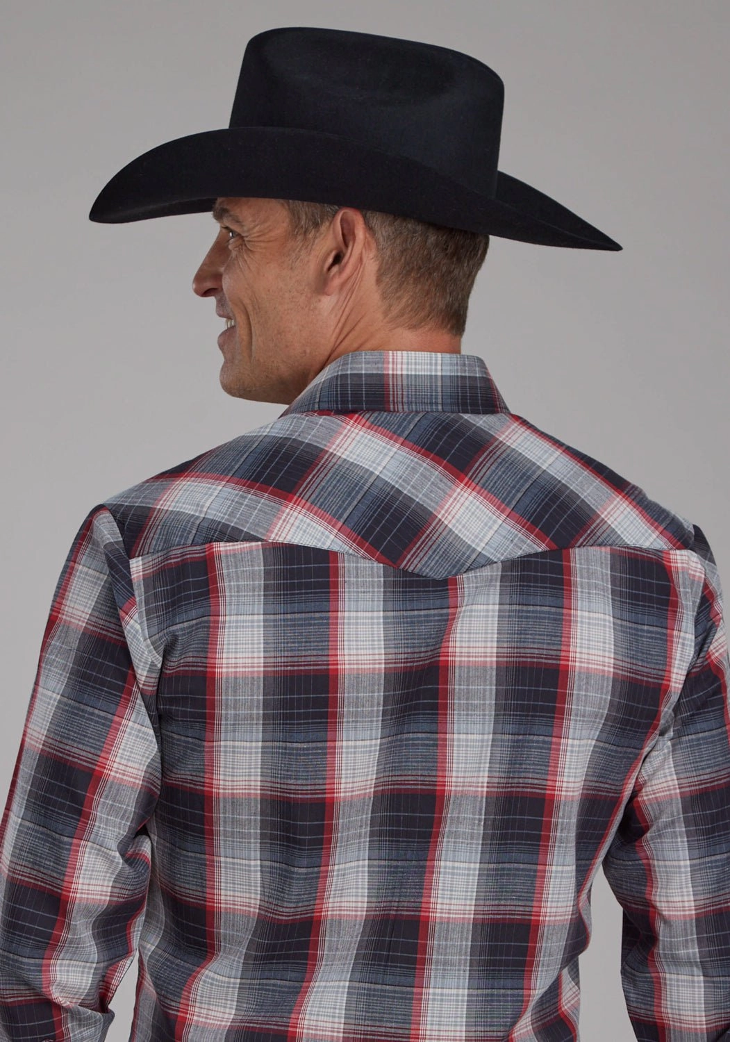 Vintage Style Roper Mens 2109 Plaid Black/Red/Grey Cotton Blend L/S Shirt