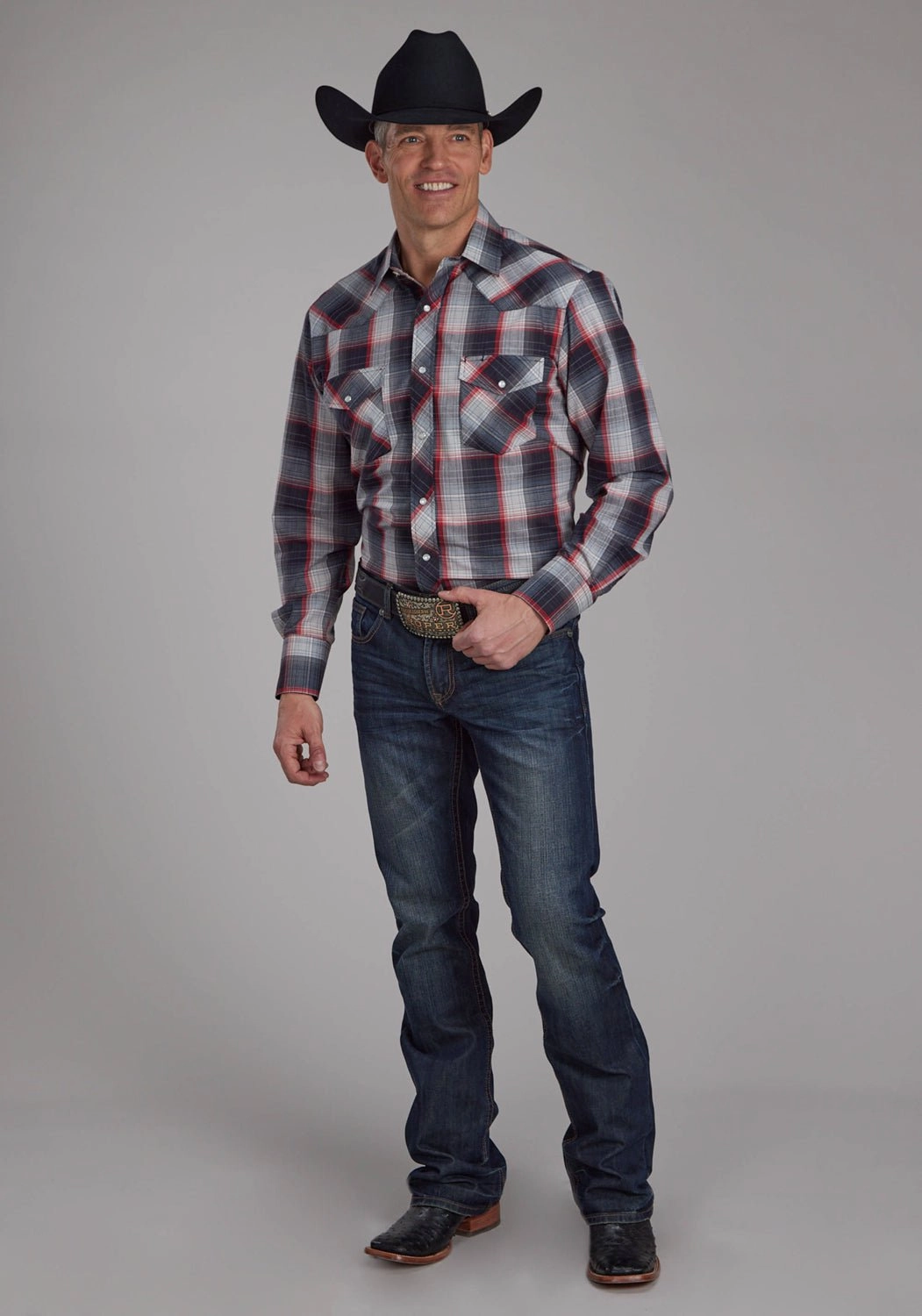 Athleisure Trend Breathable Design Roper Mens 2109 Plaid Black/Red/Grey Cotton Blend L/S Shirt