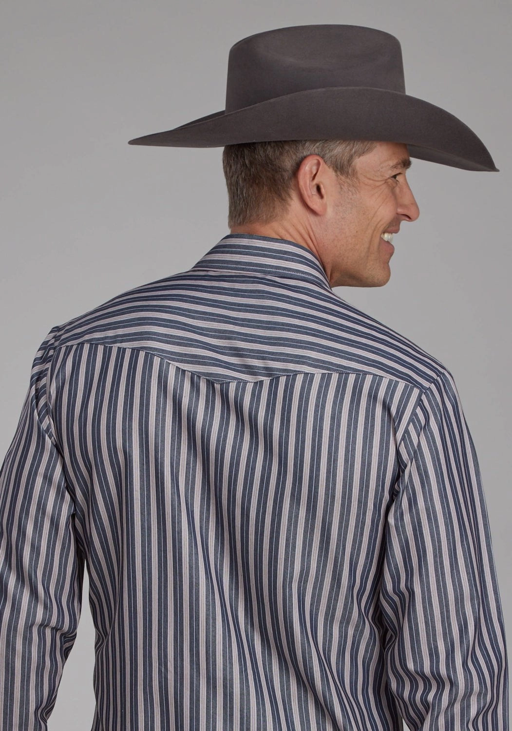 Roper Mens 2113 Stripe Dark Charcoal Grey Poly/Cotton L/S Shirt Chilly Weather Wear