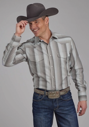 Roper Mens 2114 Stripe Grey Poly/Cotton Tall L/S Shirt Timeless elegance Roper Mens 2114 Stripe Grey Poly/Cotton Tall L/S Shirt Anti Pilling Treatment