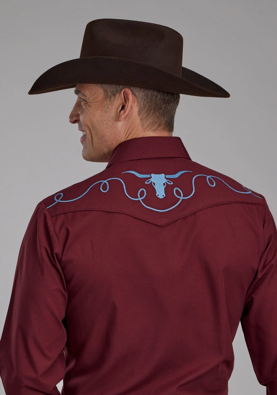 Roper Mens 2124 Broadcloth Wine Cotton Blend L/S Shirt Active Design Summer Camp