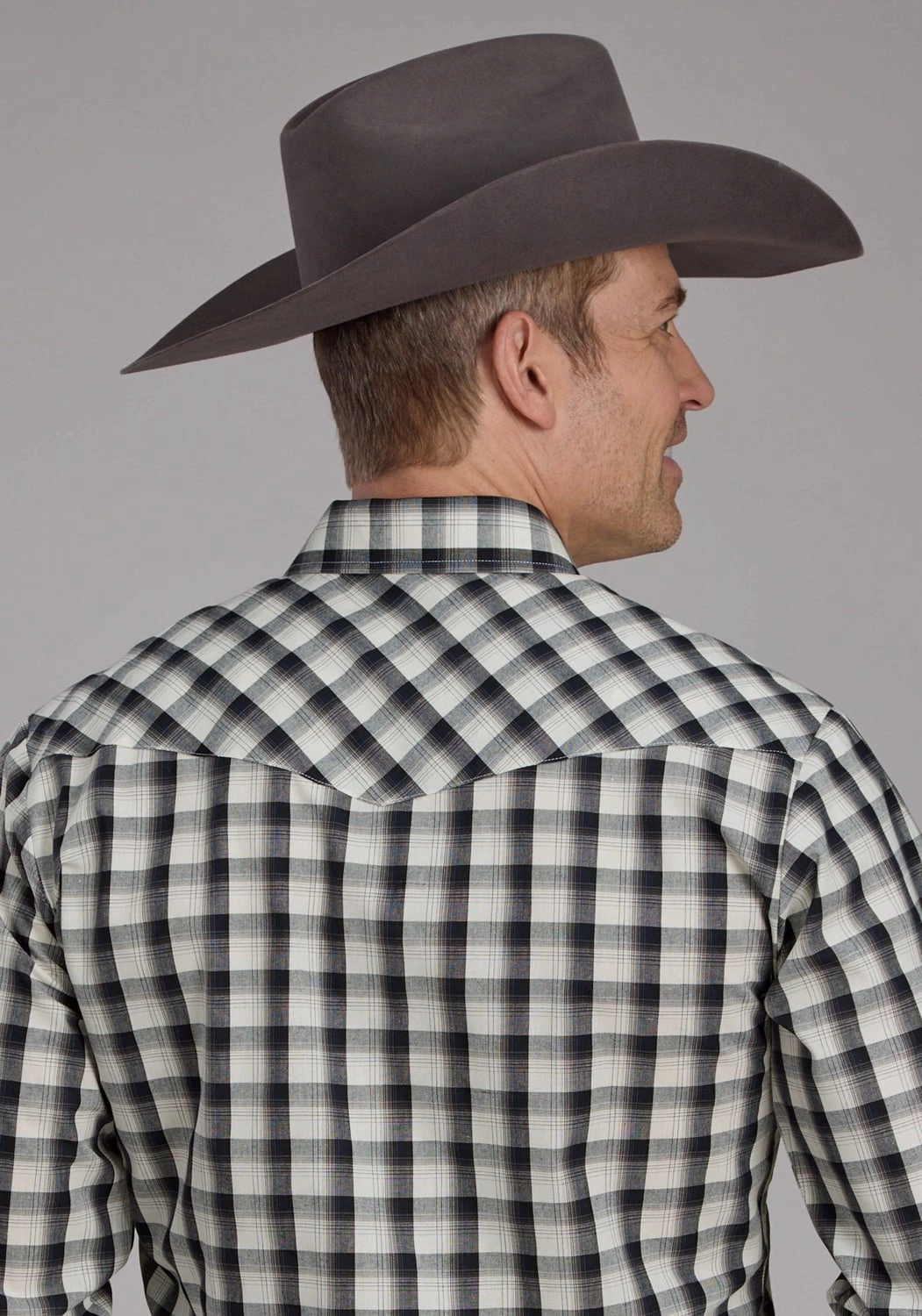 Roper Mens 2125 Plaid Blue/Black Cotton Blend L/S Shirt Sporty Style On-The-Go Style
