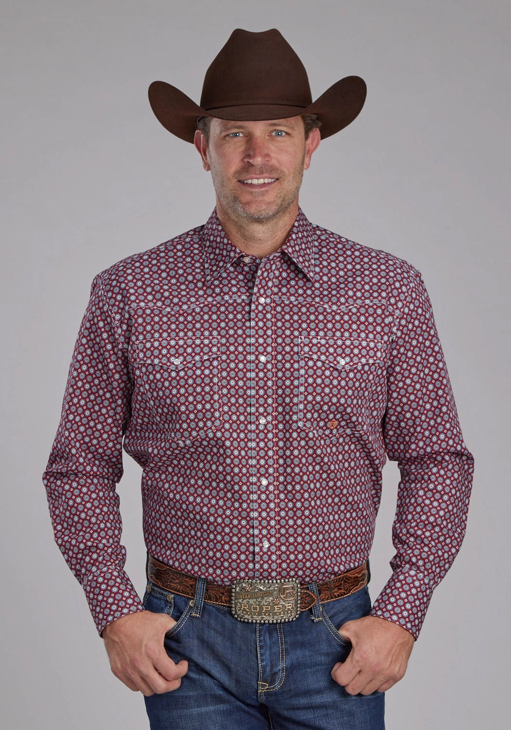 Seasonal Collection Relaxed Style Roper Mens 2153 Highway Foulard Red 100% Cotton Tall L/S Shirt