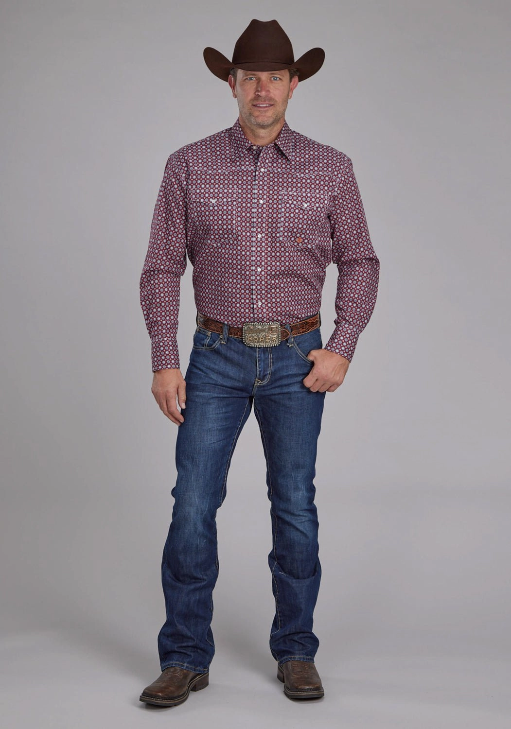 Fashion Forward Roper Mens 2153 Highway Foulard Red 100% Cotton Tall L/S Shirt