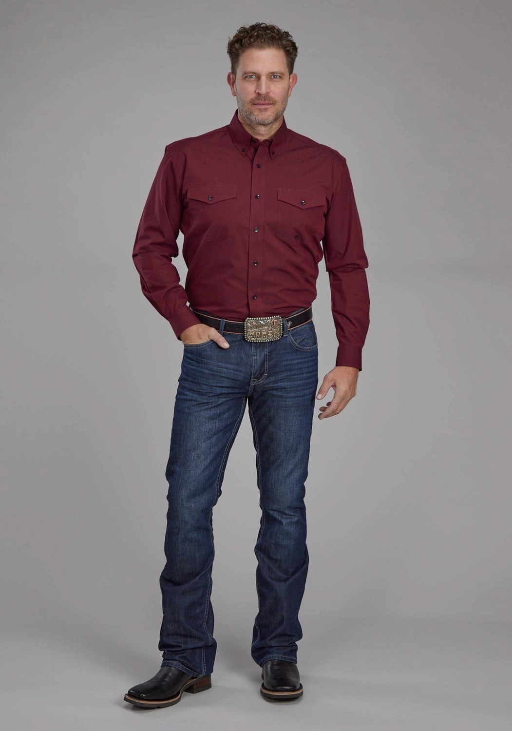 Roper Mens 2162 Black Fill Red 100% Cotton Btn L/S Shirt Special Occasion