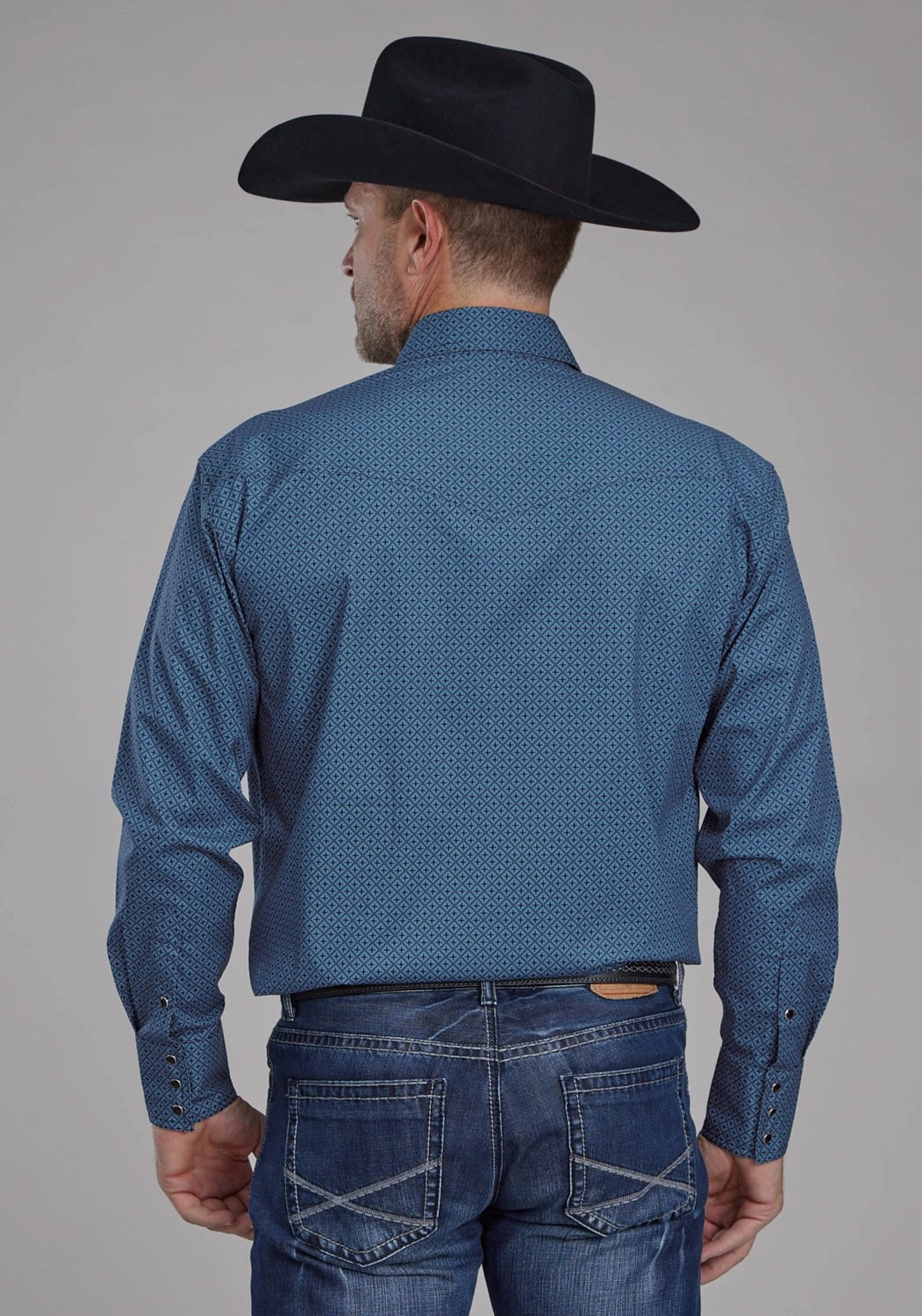 Breathable Material Travel Essential Roper Mens 2163 Diamond Print Blue Cotton Blend Tall L/S Shirt