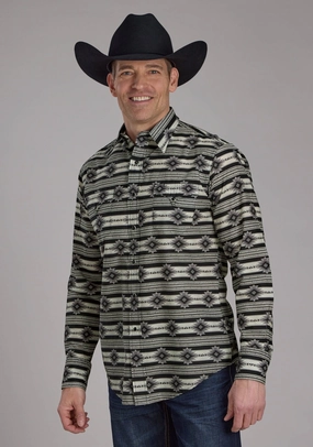 Roper Mens 2182 Santa Fe Aztec Black 100% Cotton L/S Shirt Lightweight Layered Knit Roper Mens 2182 Santa Fe Aztec Black 100% Cotton L/S Shirt Airflow Ventilation System