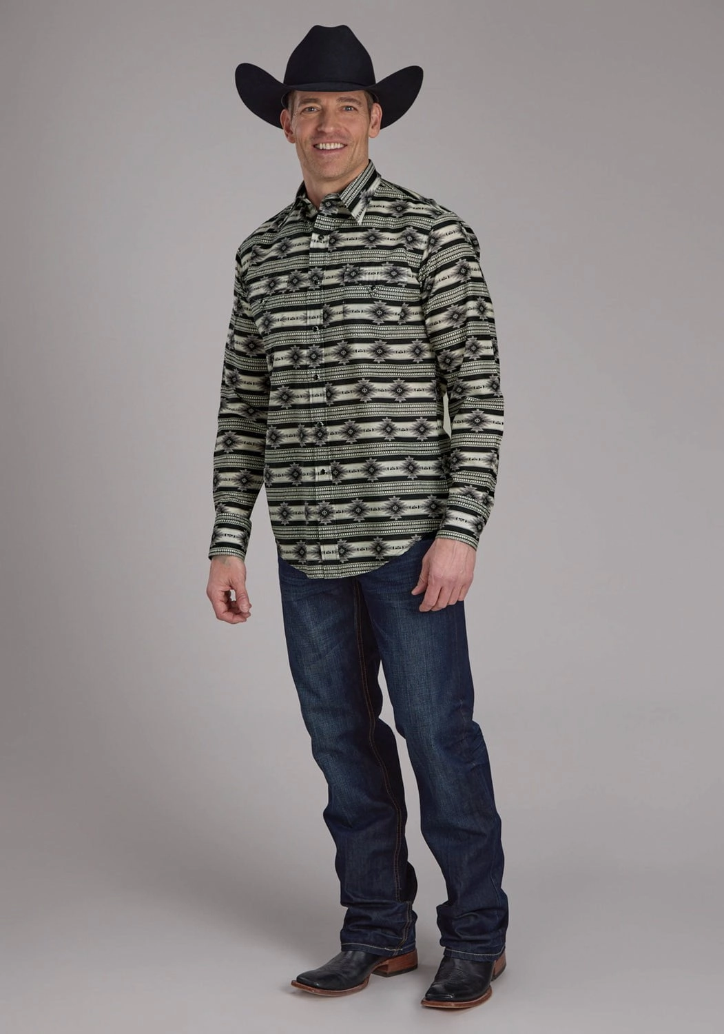 Tropical theme Loose Comfort Roper Mens 2182 Santa Fe Aztec Black 100% Cotton L/S Shirt