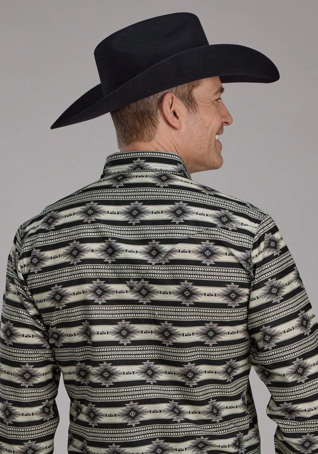 Roper Mens 2182 Santa Fe Aztec Black 100% Cotton L/S Shirt Statement Maker Reinforced Buttonholes