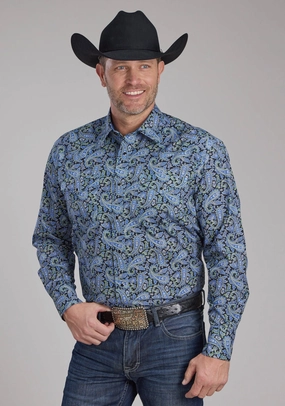 Roper Mens 2239 Cobalt Paisley Blue 100% Cotton L/S Shirt Anti Pill Treatment Roper Mens 2239 Cobalt Paisley Blue 100% Cotton L/S Shirt Effortless Comfort Sweat-Absorbing