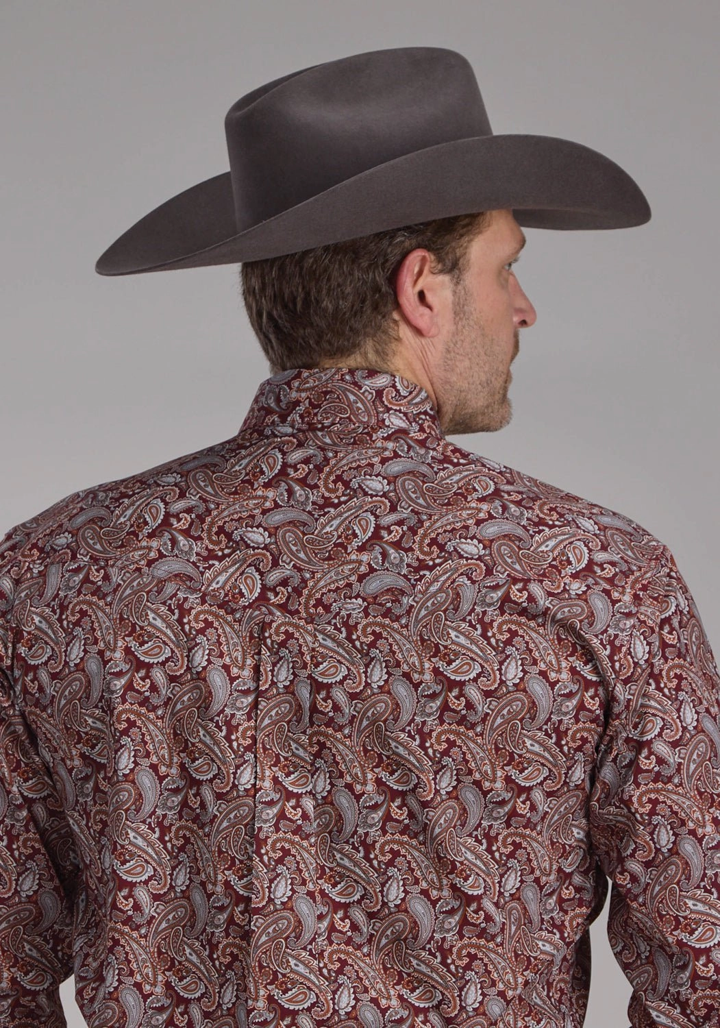 On-The-Go Style Chill Fit Roper Mens 2242 Sangria Paisley Wine 100% Cotton Btn L/S Shirt