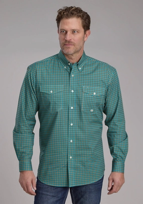 Roper Mens 2244 Castile Foulard Turquoise 100% Cotton Btn L/S Shirt Tear Resistant Fabric Durable Stitching Weekend Adventure Roper Mens 2244 Castile Foulard Turquoise 100% Cotton Btn L/S Shirt
