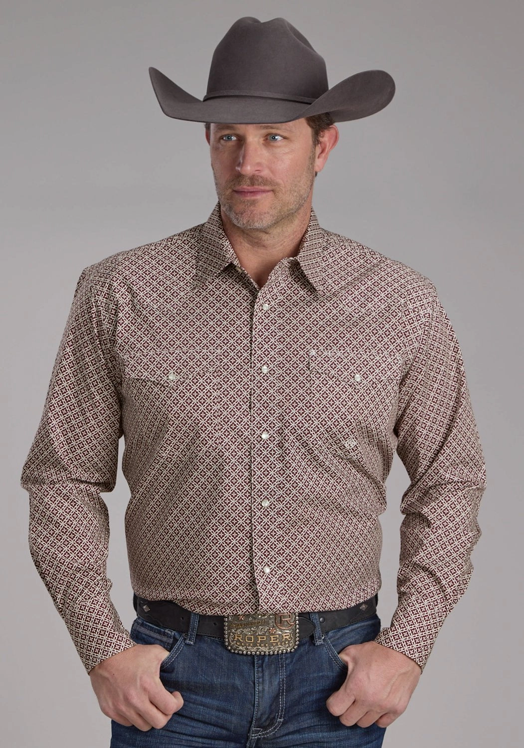 Outerwear Companion Roper Mens 2250 Four Point Foulard Wine Cotton Blend L/S Shirt
