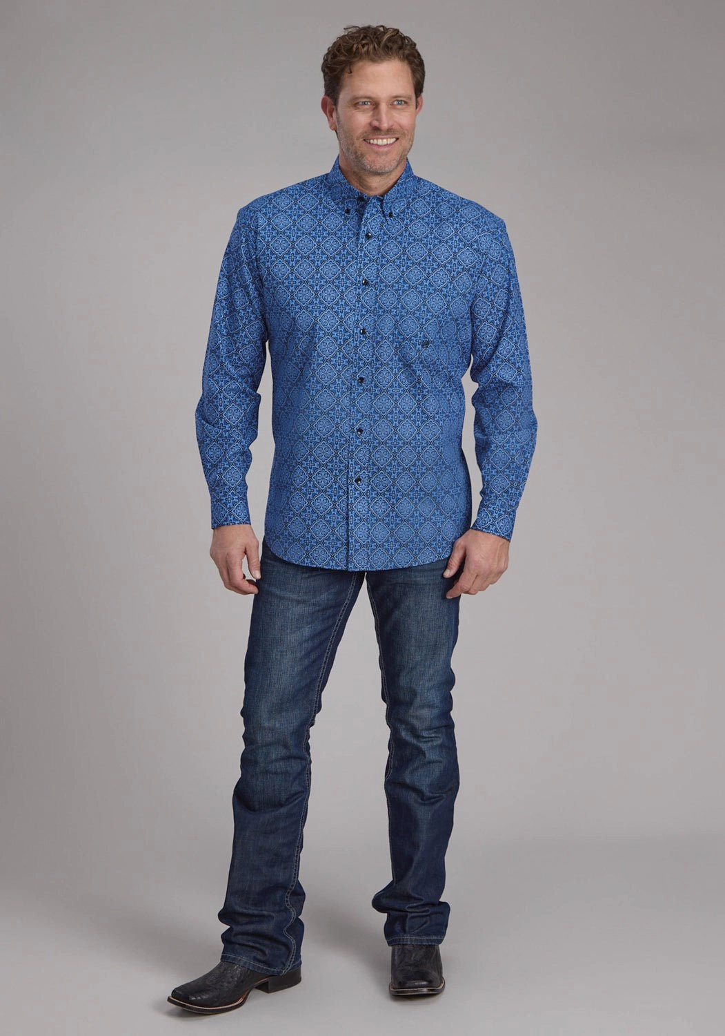 Breathable Lining Roper Mens 2251 Sapphire Ornamental Blue 100% Cotton 1 Pkt L/S Shirt