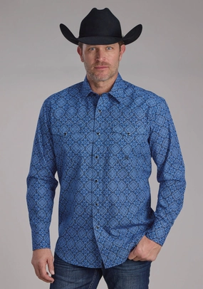 Roper Mens 2251 Sapphire Ornamental Blue 100% Cotton L/S Shirt Fashion Option Roper Mens 2251 Sapphire Ornamental Blue 100% Cotton L/S Shirt Minimalist Design