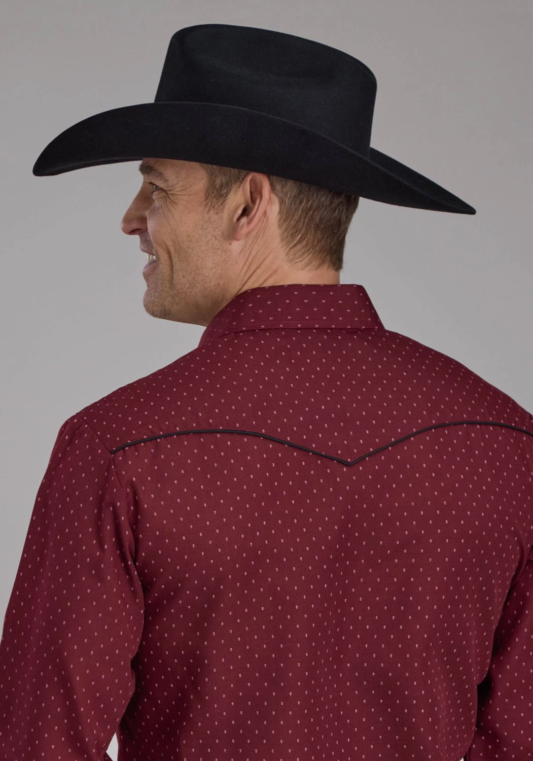 Comfortable Design Roper Mens 2287 Dot Print Fancy Wine Poly/Cotton L/S Shirt