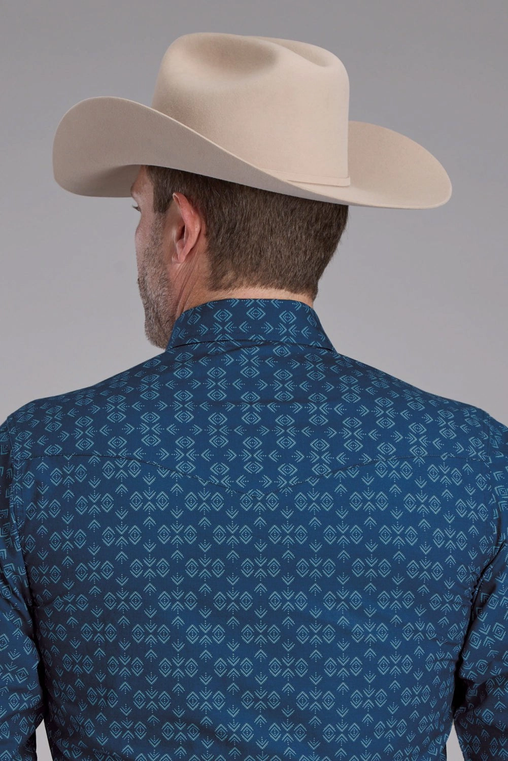 Roper Mens 2350 Diamond Print Blue 100% Cotton L/S Shirt Gender Neutral Timeless Comfort