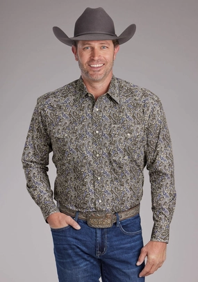 Roper Mens 2383 Paisley Stone 100% Cotton L/S Shirt Packable design Roper Mens 2383 Paisley Stone 100% Cotton L/S Shirt Summer Outfit