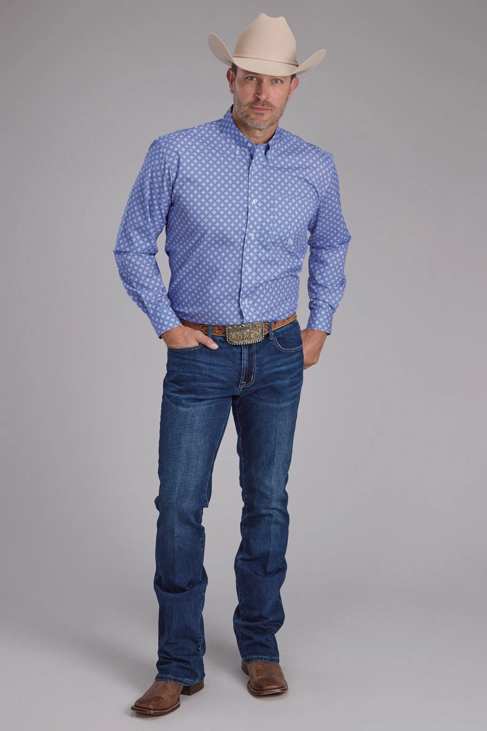 BBQ Party Poolside Lounge Roper Mens 2385 Foulard Periwinkle 100% Cotton 1 Pkt L/S Shirt