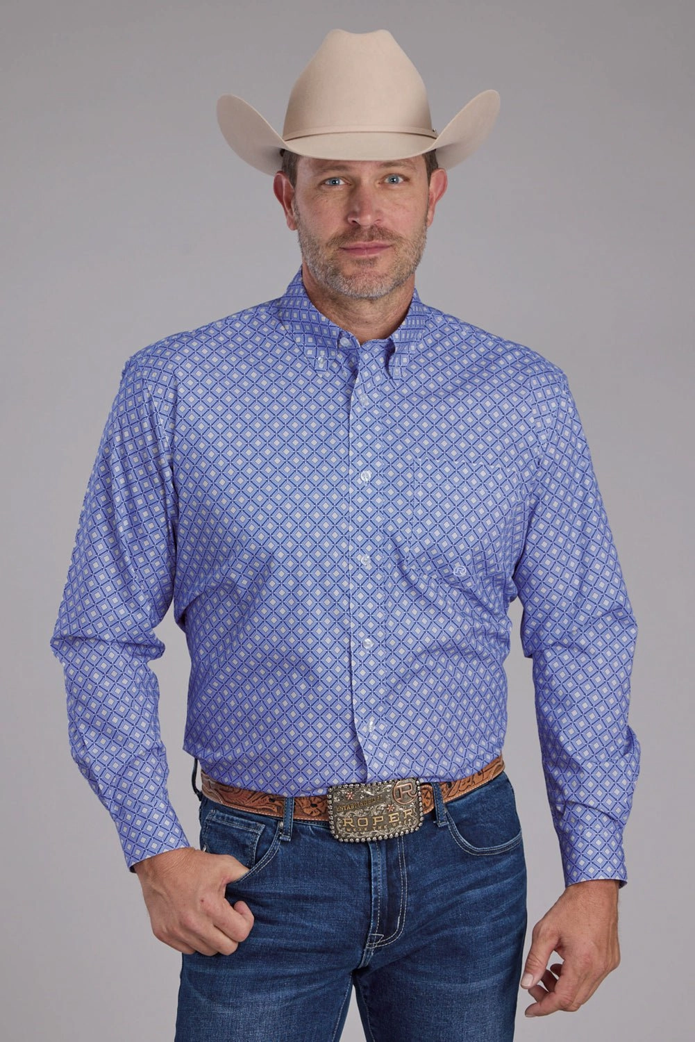 Trendy Design Eco friendly materials Roper Mens 2385 Foulard Periwinkle 100% Cotton 1 Pkt L/S Shirt