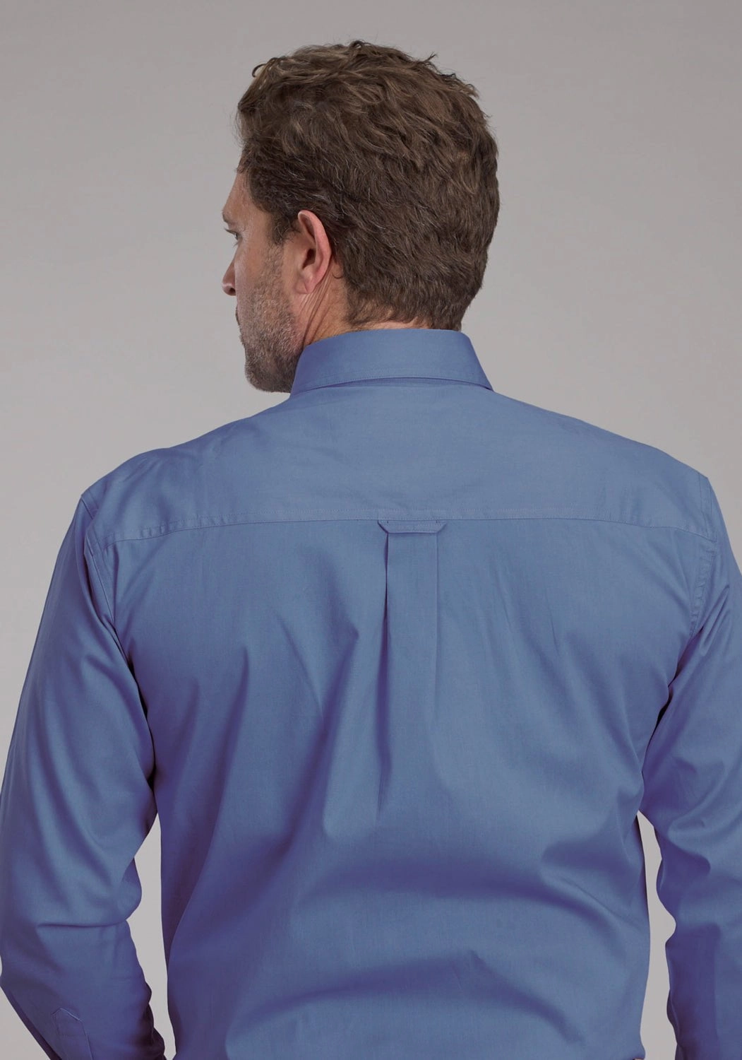 Roper Mens 2388 Solid Poplin Periwinkle Cotton Blend 1 Pkt L/S Shirt Asymmetrical Cut