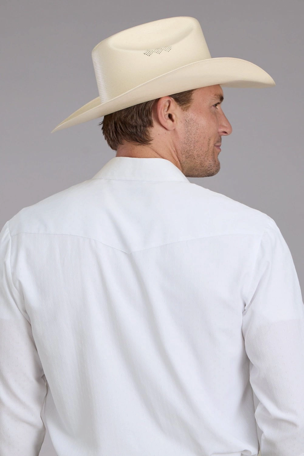 Exclusive Collection Relaxed Style Roper Mens 2401A Tone on Tone White Poly/Cotton L/S Shirt
