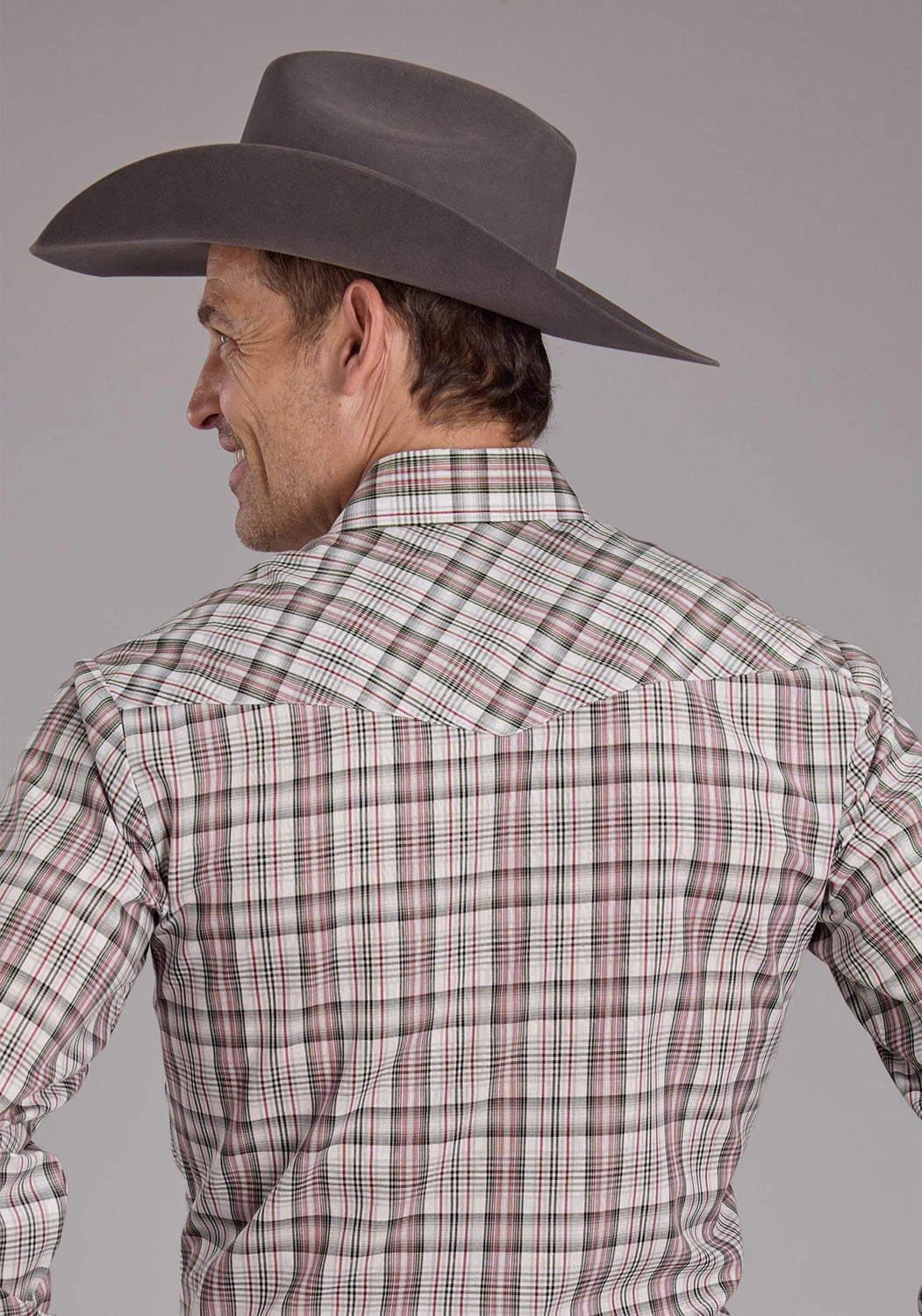 Bold Prints Two Tone Stitching Roper Mens 2409 Plaid White/Red Cotton Blend L/S Shirt