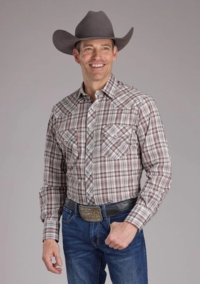 Roper Mens 2409 Plaid White/Red Cotton Blend L/S Shirt Versatile Style Roper Mens 2409 Plaid White/Red Cotton Blend L/S Shirt Roomy Cut Holiday Travel