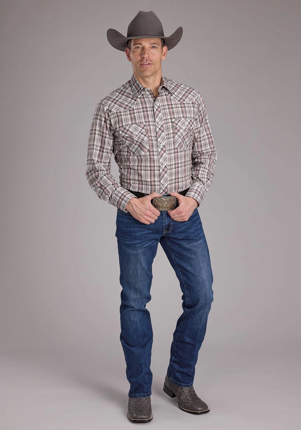 Mountain Escape Festival Fashion Roper Mens 2409 Plaid White/Red Cotton Blend L/S Shirt