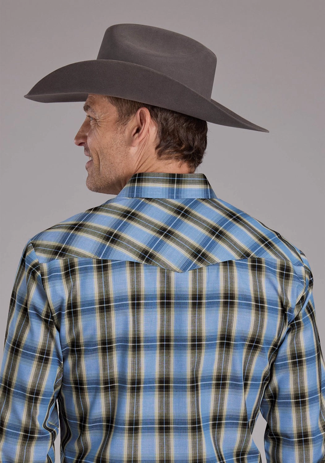 Subtle patterns Modern Appeal Roper Mens 2412 Plaid Blue Cotton Blend L/S Shirt