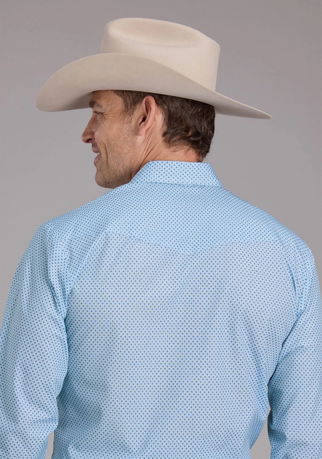 Roper Mens 2427 Mini Cross Blue Cotton Blend L/S Shirt color block