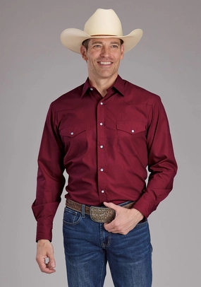 Roper Mens 2445 Solid Broadcloth Berry Cotton Blend L/S Shirt On Trend Weekend Vibes Roper Mens 2445 Solid Broadcloth Berry Cotton Blend L/S Shirt