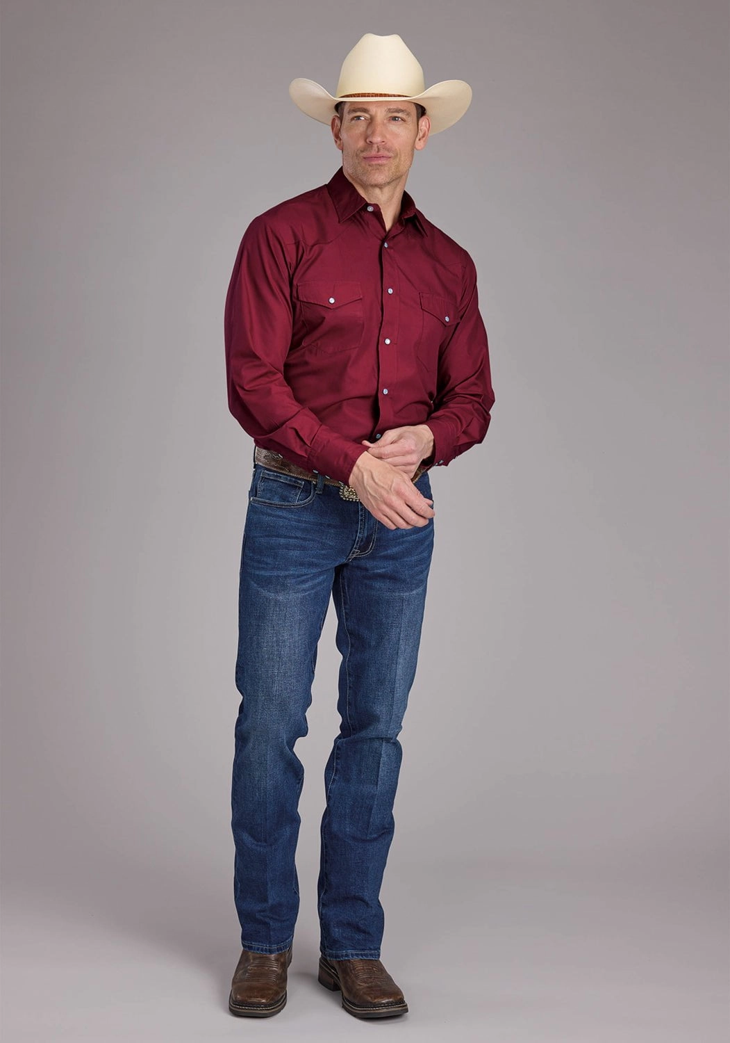 Chic Design Roper Mens 2445 Solid Broadcloth Berry Cotton Blend L/S Shirt