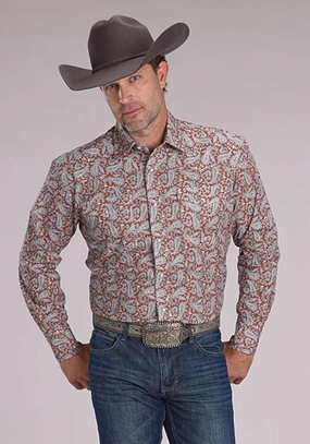 Roper Mens 2499 Clay Paisley Orange 100% Cotton L/S Shirt Formal Edge Seamless construction Neutral Tones Roper Mens 2499 Clay Paisley Orange 100% Cotton L/S Shirt