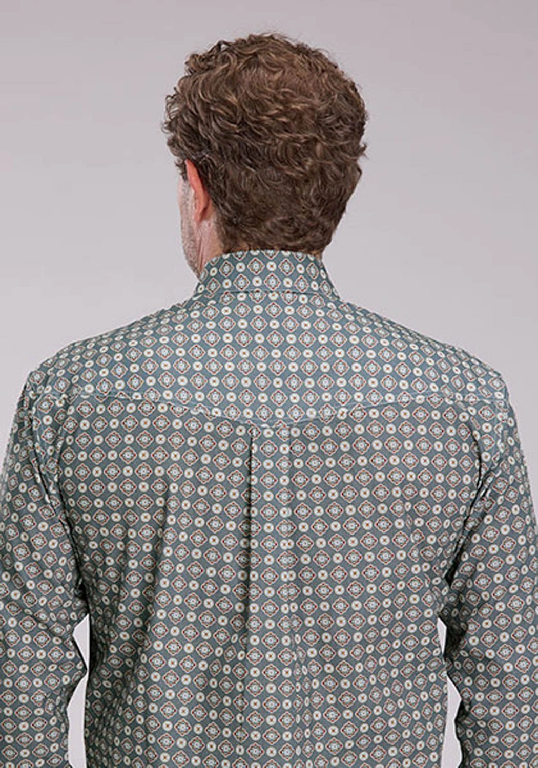 Trendy Comfort Seamless Side Panels Roper Mens 2501 Medallion Foulard Grey 100% Cotton Btn L/S Shirt
