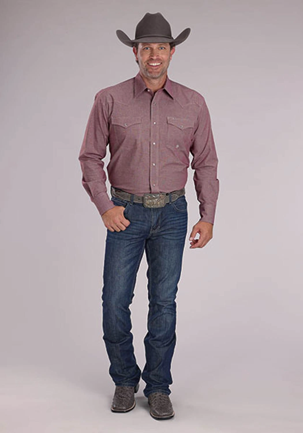 Runway Inspired Roper Mens 2510 Stretch Mini Check Wine Cotton Blend L/S Shirt
