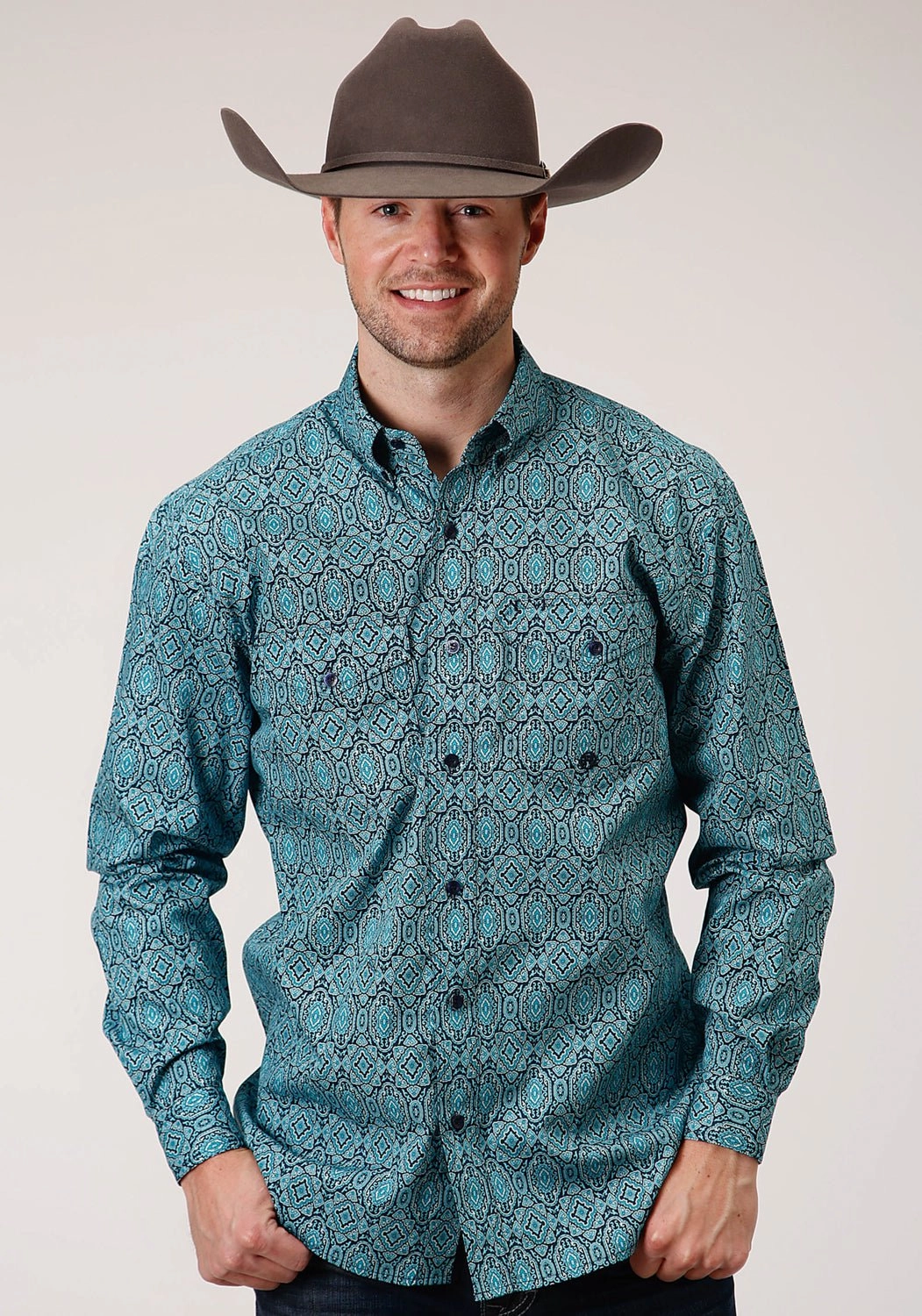Wardrobe Staple Roper Mens Blue 100% Cotton Medallion Paisley BD L/S Btn Shirt