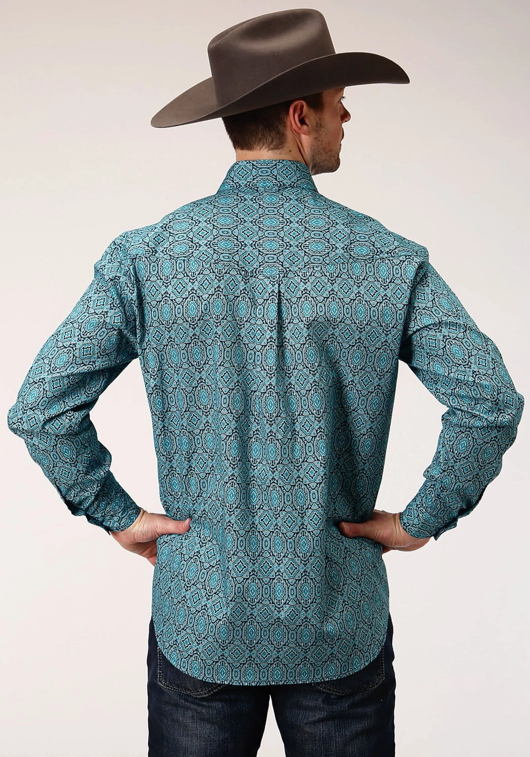 Roper Mens Blue 100% Cotton Medallion Paisley BD L/S Btn Shirt Cozy Fit Relaxed Look
