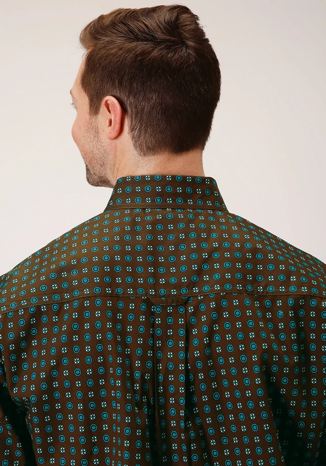 Roper Mens Chocolate 100% Cotton Agave Foulard BD L/S 1 Pkt Shirt Ribbed Trim